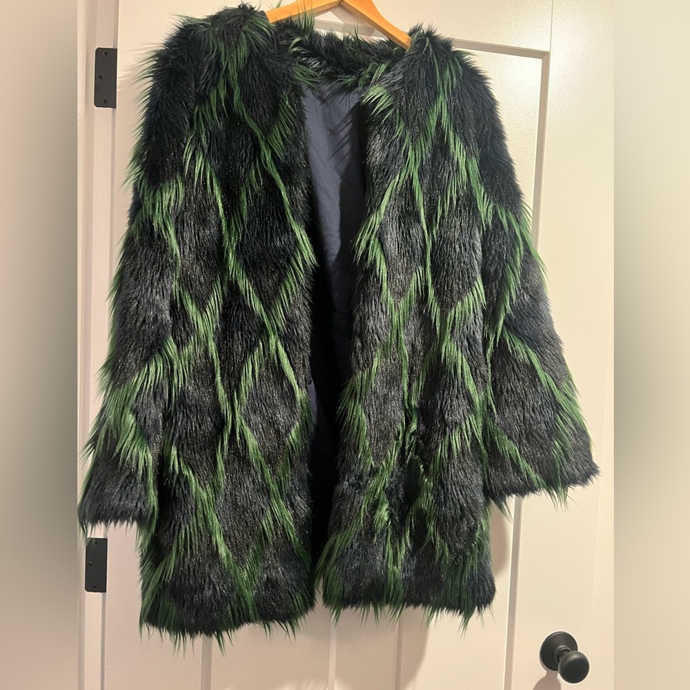 Zadig & Voltaire navy & green faux fur coat